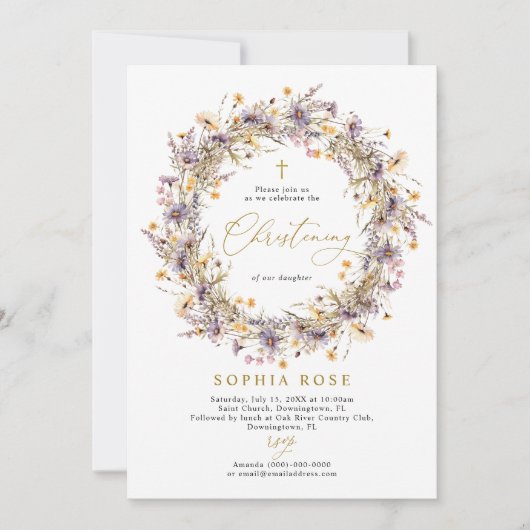 Boho Paarse Wildflowers Uitnodiging (Voorkant)