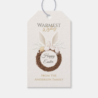 Boho Paas Konijn Nest Krans Goud Ivoor Cadeaulabel