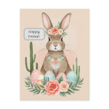 Boho Paashaas Kaart – Whimsische Pastel Postkaart