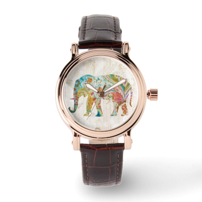 Boho Paisley Elephant II Horloge (Voorkant)