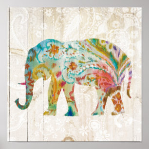 Boho Paisley Elephant II Poster