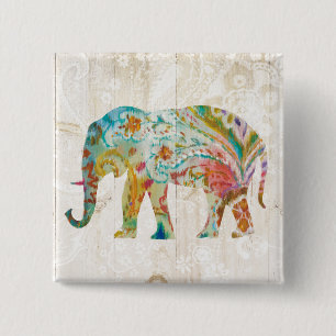 Boho Paisley Elephant II Vierkante Button 5,1 Cm