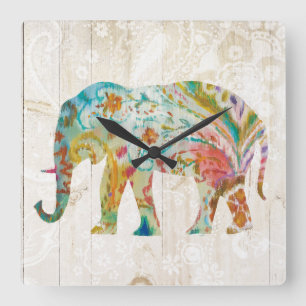 Boho Paisley Elephant II Vierkante Klok