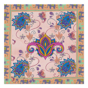 Boho paisley en olifantpatroon_lmandala kunstwerk perfect poster