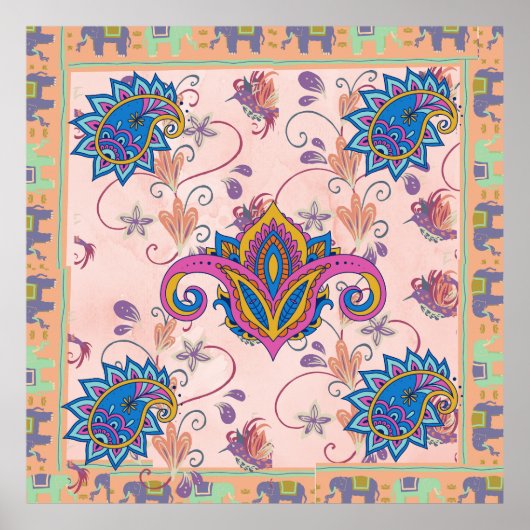 Boho paisley en olifantpatroon_lmandala kunstwerk poster (Voorkant)