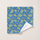 Boho Paisley Motif Cerulean bleu et jaune vert (Gant de toilette)
