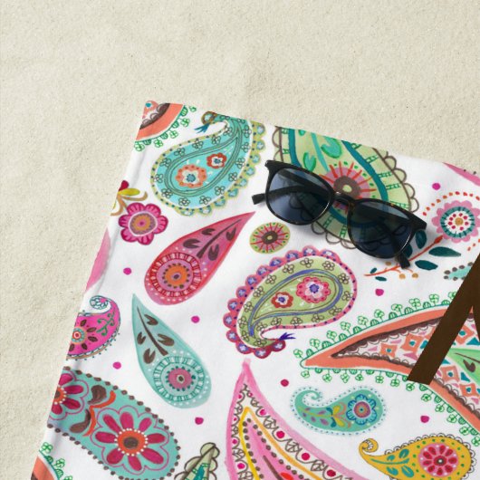 Boho Paisley Multicolor girly patroonmonogram Th Strandlaken (In situ)