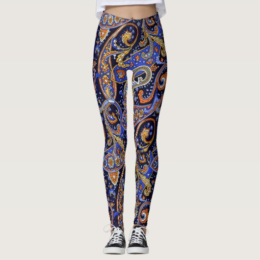Boho Paisley print violet en zwart Leggings (Voorkant)