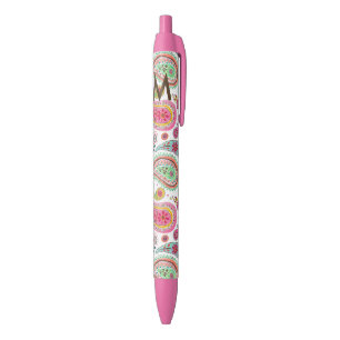 Boho paisley roze meisjesachtig patroon monogram zwarte inkt pen