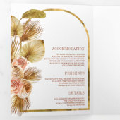 Boho Palm Earthy Floral Terracotta QR Code Weddens Drieluik Uitnodiging (Binnenzijde eerst)