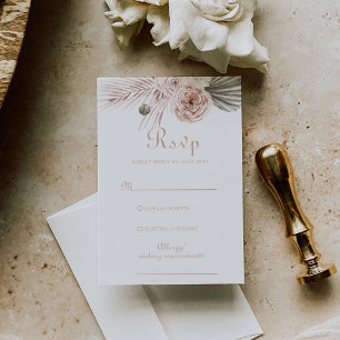 Boho Palm Feuilles et Roses mariage carte RSVP