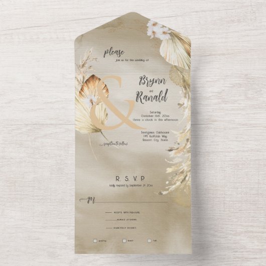Boho Palm Floral Modern Ampersand All In One Uitnodiging (Binnen)