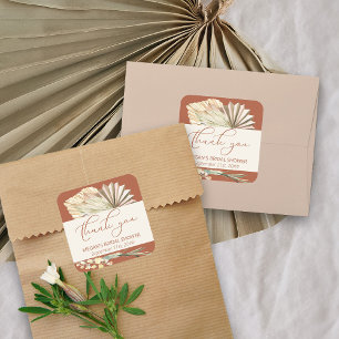 Boho Palm Gedroogd Loof Terracotta Dank Je Wel Vierkante Sticker