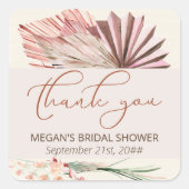 Boho Palm Gedroogd Tropisch Loof Thank You Vierkante Sticker (Voorkant)