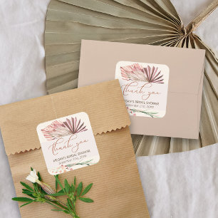 Boho Palm Gedroogd Tropisch Loof Thank You Vierkante Sticker