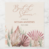 Boho Palm Gedroogde Tropische Bruiloftsshowers Wijn Etiket (Enkel label)