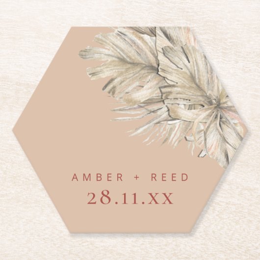Boho Palm Hexagon Onderzetter Blush Terracotta (Voorkant)
