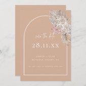 Boho Palm Leaf Bloemen Blush Modern Arch Save The Date (Voorkant / Achterkant)