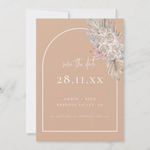 Boho Palm Leaf Bloemen Blush Modern Arch Save The Date