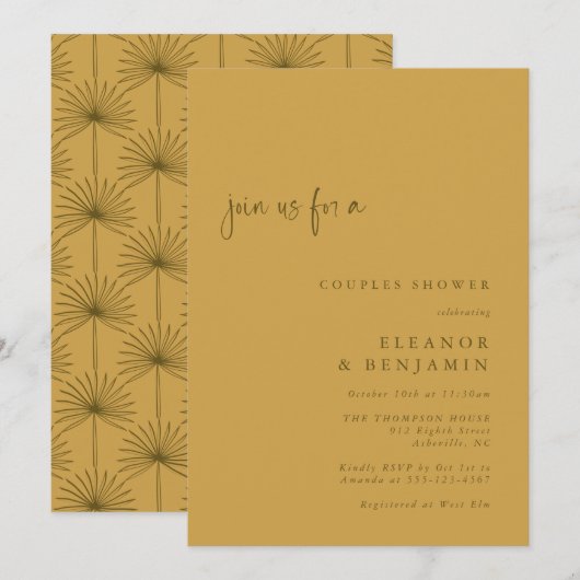 Boho Palm Leaf Botanique Jaune Invitation pour une (Devant / Derrière)