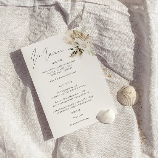 Boho Palm Leaf Floral Menu Kaart