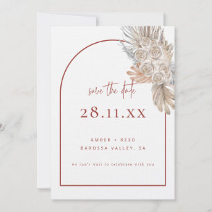 Boho Palm Leaf Floral Terracotta Moderne Boog Save The Date