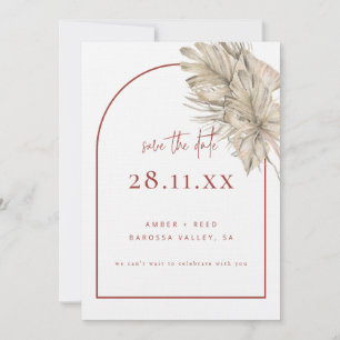 Boho Palm Leaf Floral Terracotta Moderne Boog Save The Date