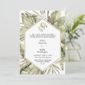 Boho Palm Leaf Greenery Monogram Huwelijk Kaart (Staand voorkant)
