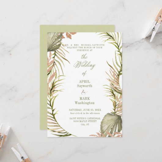 Boho Palm Leaf Greenery Wedding 2 Kaart (Voorkant / Achterkant in situ)