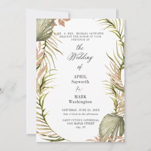 Boho Palm Leaf Greenery Wedding Kaart (Voorkant)