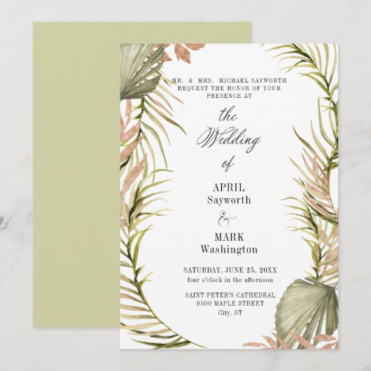 Boho Palm Leaf Greenery Wedding Kaart (Voorkant / Achterkant)