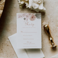 Boho Palm Leaves en Rozen Wedding RSVP Kaart