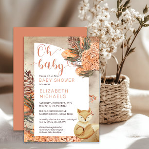 Boho Palm Leaves Hydrangeas Fox Oh Baby shower Kaart