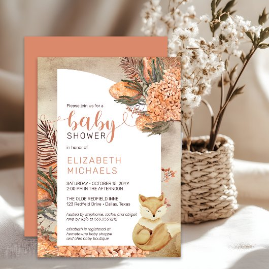Boho Palm Leaves Hydrangeas Girl Baby shower Kaart
