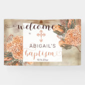 Boho Palm Leaves Hydrangeas Girl Baptism Welkom Spandoek (Horizontaal)