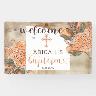Boho Palm Leaves Hydrangeas Girl Baptism Welkom Spandoek