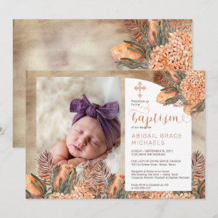 Boho Palm Leaves Hydrangeas Girl Photo Baptisme in Kaart