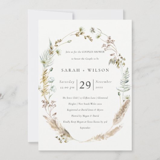 Boho Palm Pampas Grass Flora Couples Shower Invite Bedankkaart (Voorkant)