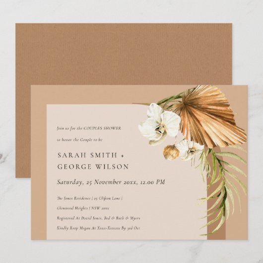 Boho Palm rouille Arche florale Couples Invitation (Devant / Derrière)