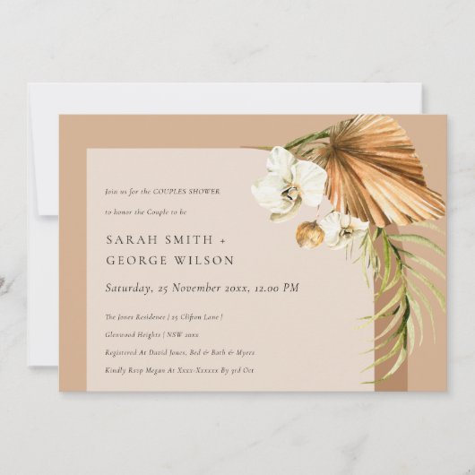 Boho Palm Rust Floral Arch Couples Shower Invite Bedankkaart (Voorkant)