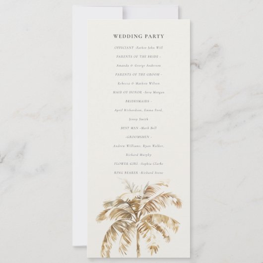 Boho Palm Sailboat Seascape Wedding Programme (Dos)