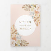 Boho Palm Stof Aardse Bloemrijke Boog QR Code Trou Drieluik Uitnodiging (Cover)