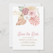 Boho Palm Stof Roze Rozen Bruiloft Save The Date (Voorkant)
