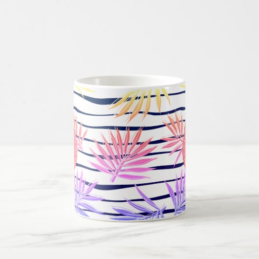 Boho Palm Stripe Pattern Monogram Coffee Mok (Center)