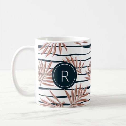 Boho Palm Stripe Pattern Monogram Koffiemok (Links)