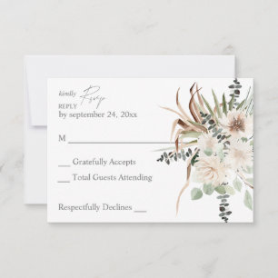 Boho Palmblad Eucalyptus & Beige Bloemen geen Maal RSVP Kaartje