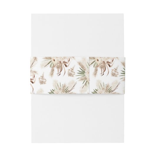 Boho Palmblad & Pampas Gras & Beige Bloemen 2 Uitnodigingen Wikkel (Achterkant Voorbeeld)