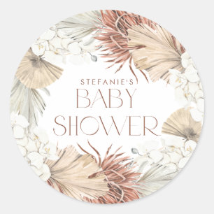 Boho Palmenbladeren en Orchideeën Krans Baby Showe Ronde Sticker
