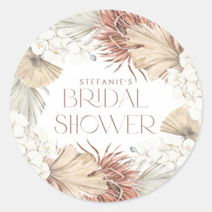 Boho Palmenbladeren en Orchideeën Krans Bruidsdouc Ronde Sticker