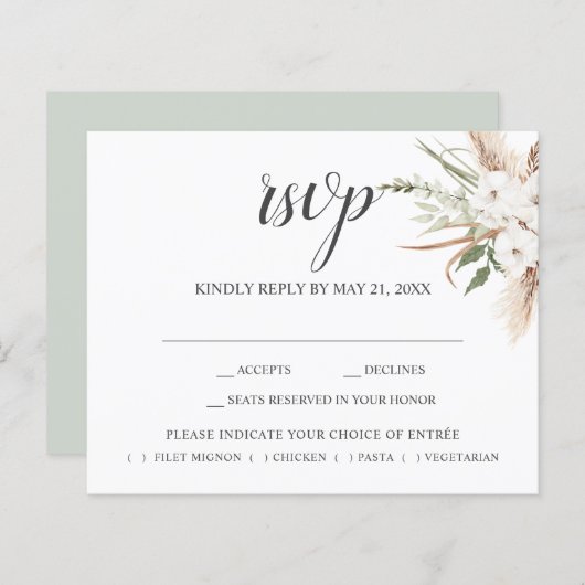 Boho Pampa Grass Leaves Wedding RSVP (Voorkant / Achterkant)